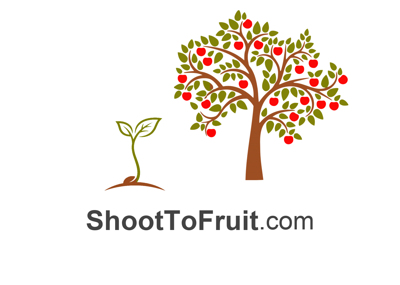ShootToFruit.com logo showing a young shoot beside a fruitful tree